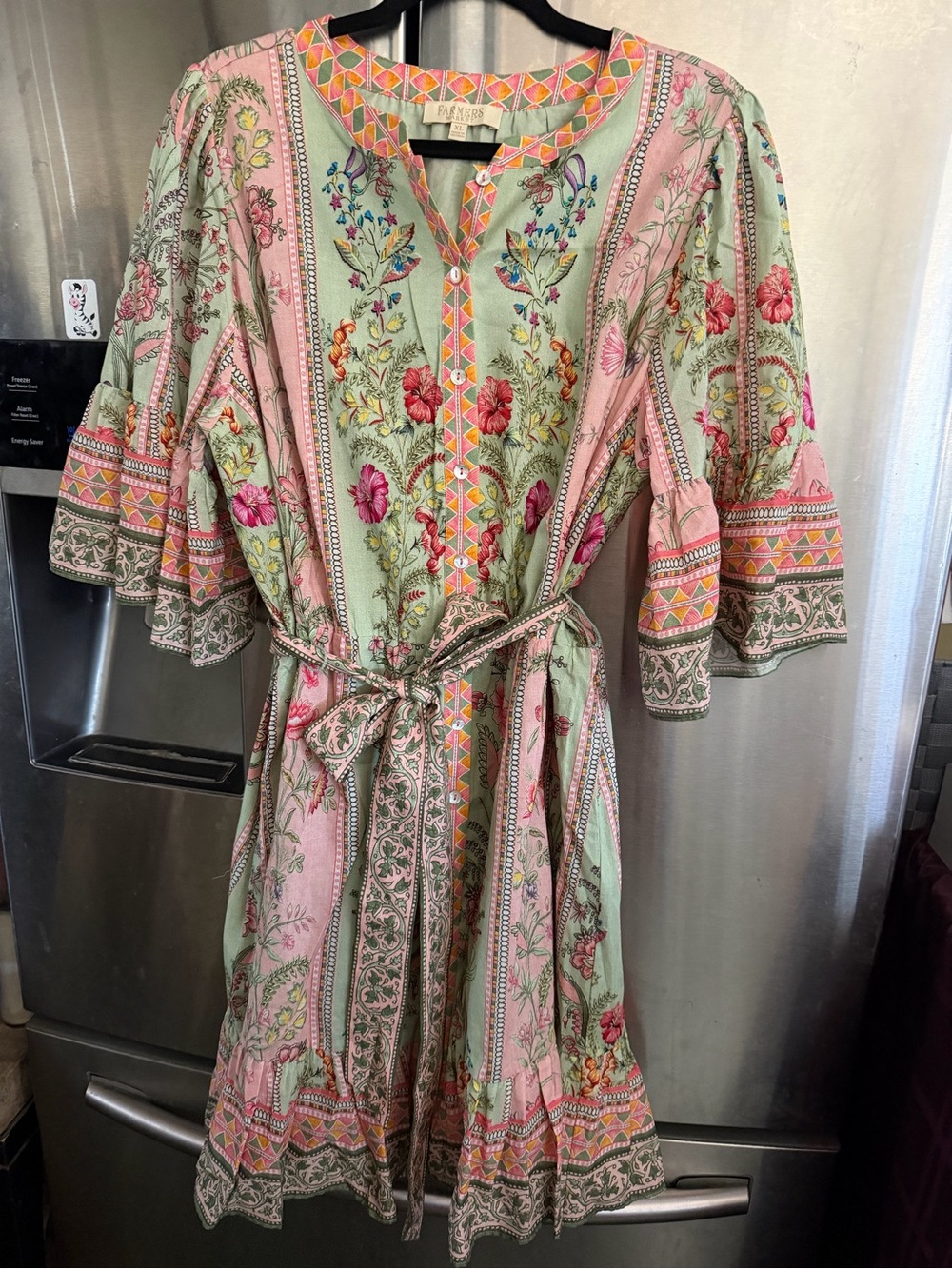 Boho Floral Tie-Waist Mini Dress in Mint and Pink